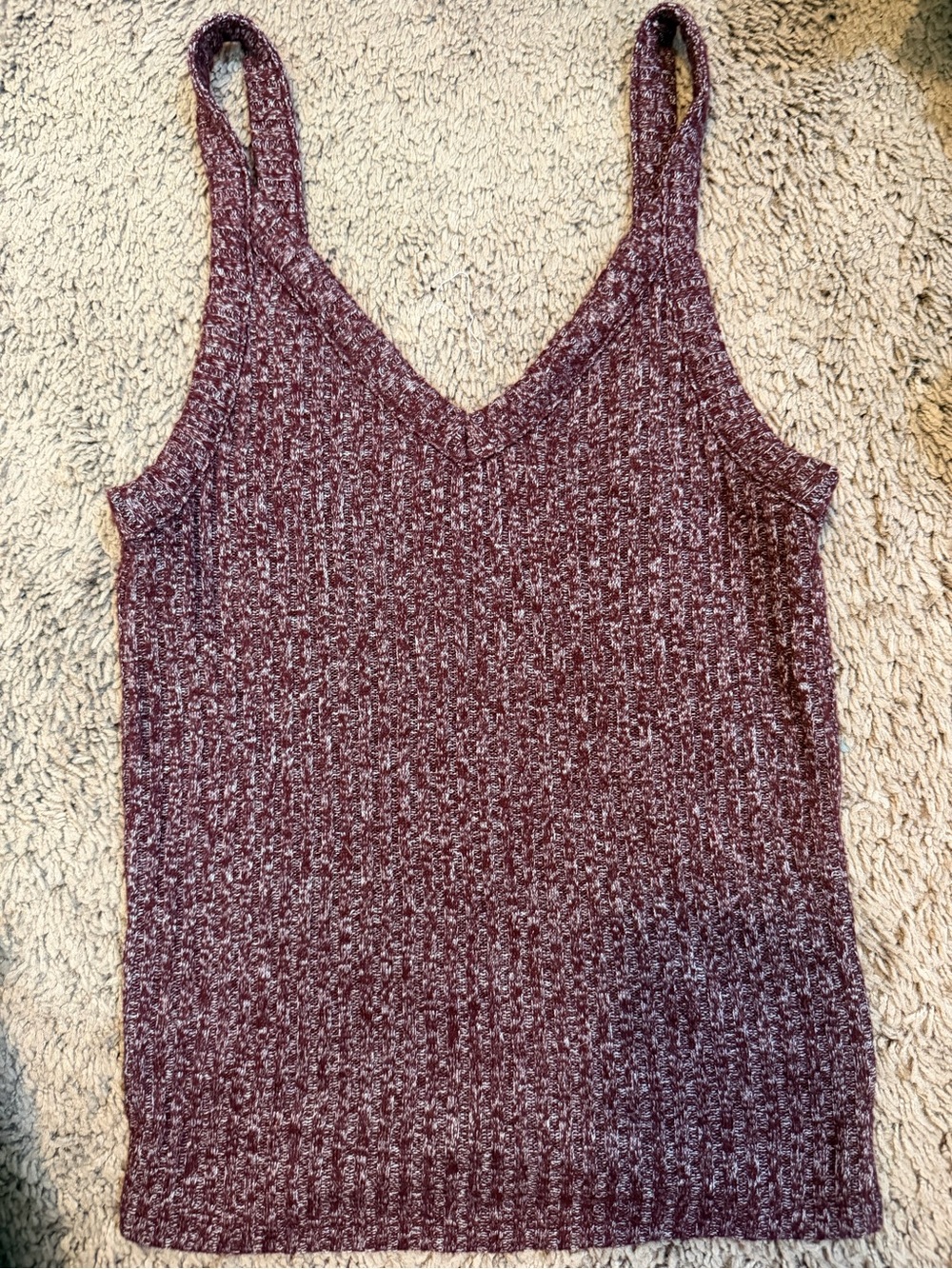 American Eagle Outfitters Maroon V-Neck Ribbed Knit Tank